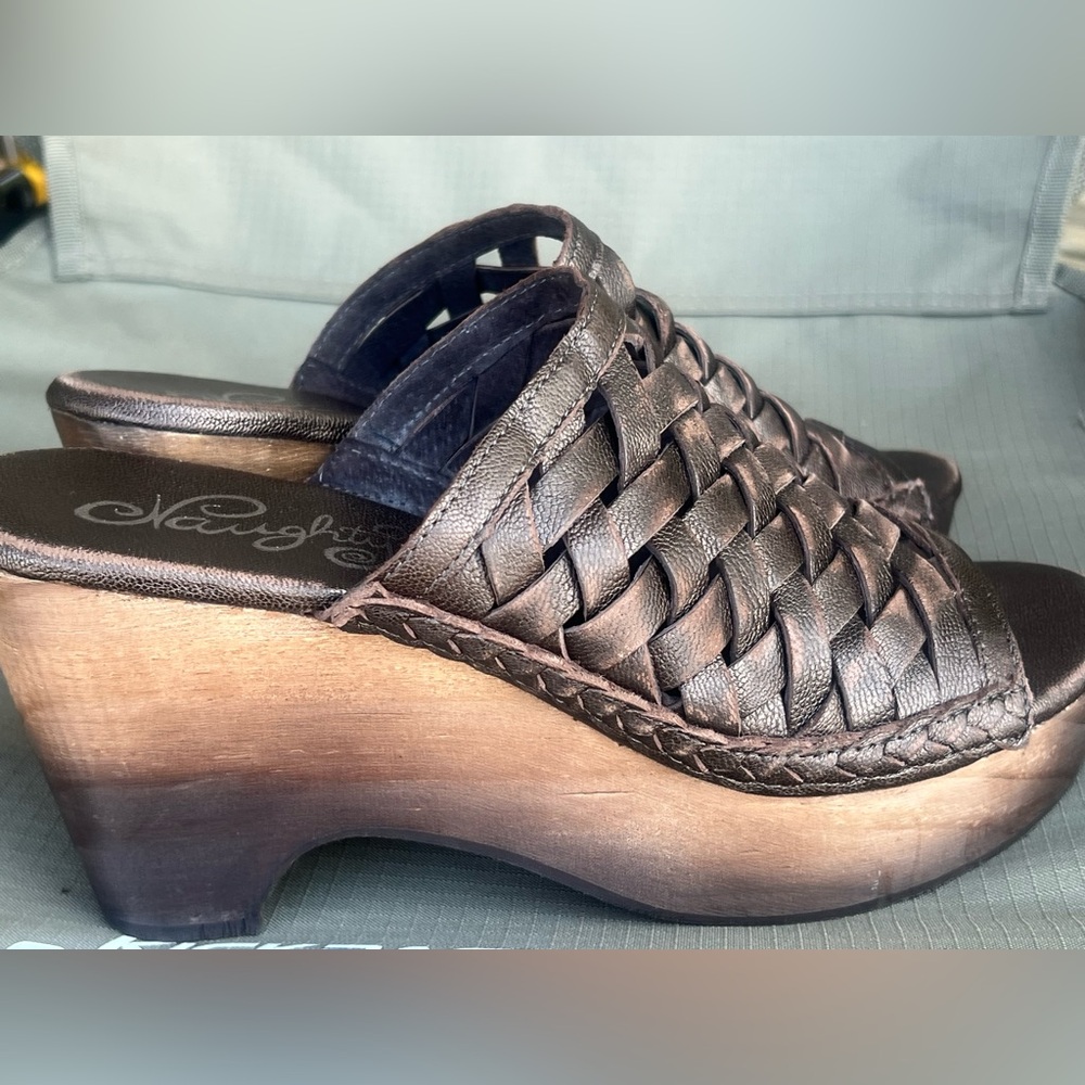 Naughty Monkey Brown Woven Mules- no signs of wear/ ladies size 9.5 leather